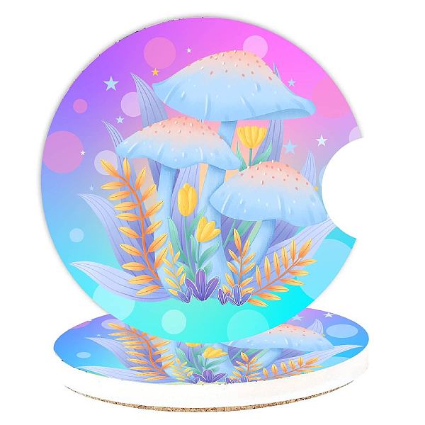 

PandaHall CREATCABIN 2 Pack Colorful Mushroom Car Coasters Cup Holders Absorbent with Finger Notch Cork Base Round Ceramic Coaster Mats Car...