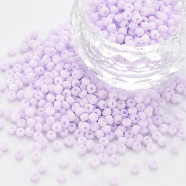 

PandaHall 8/0 Opaque Glass Seed Beads, Round Hole, Frosted Colours, Round, Lilac, 3~4x2~3mm, Hole: 0.8mm, about 15000pcs/Pound Glass Purple