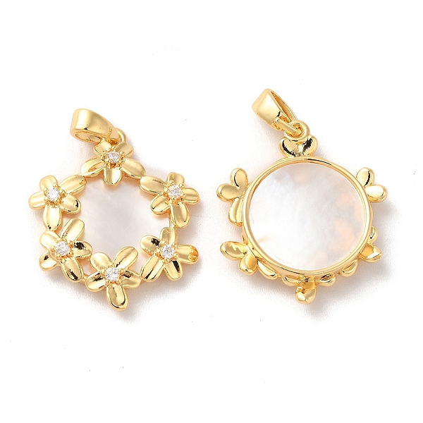 

PandaHall Brass Shell Pendants, with Cubic Zirconia, Flat Round with Flower, Real 18K Gold Plated, 20.5x17.5x3.5mm, Hole: 2x4mm Shell Flat...