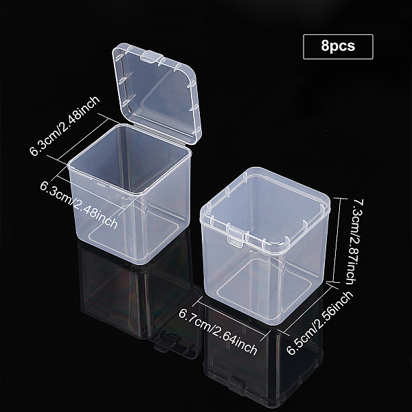 

PandaHall SUPERFINDINGS 8 Pack Plastic Beads Storage Containers Boxes with Lids 6.5x6.7x7.3cm Small Sqaure Plastic Organizer Storage Cases..., White