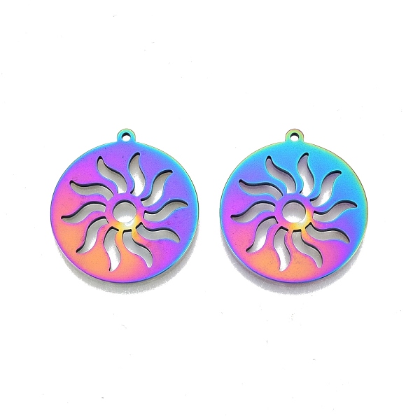 

PandaHall Ion Plating(IP) 201 Stainless Steel Pendants, Flat Round with Sun, Rainbow Color, 27x25x1.5mm, Hole: 1.4mm 201 Stainless Steel...