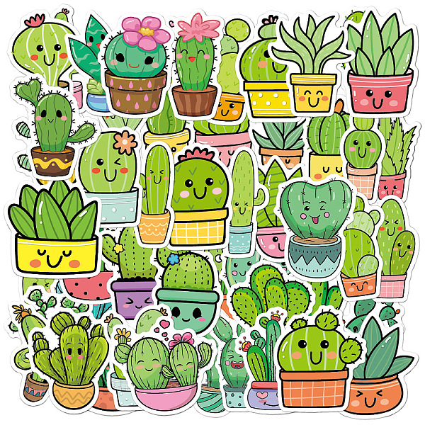 

PandaHall 50Pcs PVC Self-Adhesive Cactus Stickers, Waterproof Plant Decals for Suitcase, Skateboard, Refrigerator, Helmet, Mobile Phone..., Green