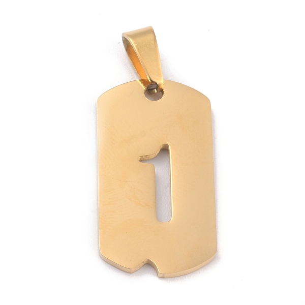 PandaHall Ion Plating(IP) 304 Stainless Steel Pendants, Manual Polishing, Rectangle with Number, Golden, Num.1, 27.5x14.5x1.5mm, Hole: 3.5mm...