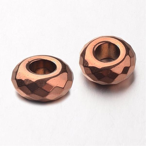 

PandaHall Electroplate Non-magnetic Synthetic Hematite European Beads, Faceted, Large Hole Rondelle Beads, Copper Plated, 14x6mm, Hole: 6mm...