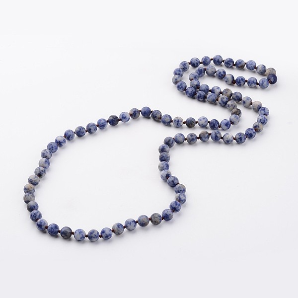 

PandaHall Natural Blue Spot Jasper Necklaces, Beaded Necklaces, Round, Frosted, 33 inch Blue Spot Jasper