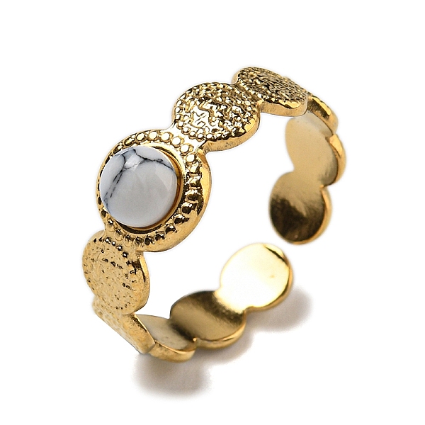 

PandaHall 304 Stainless Steel Open Cuff Rings, Synthetic Turquoise Round Finger Rings for Women Men, Real 18K Gold Plated, Adjustable...