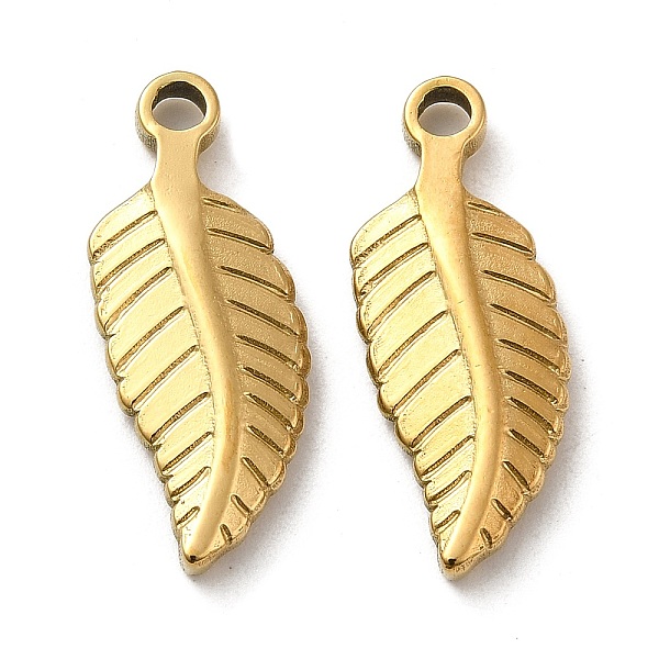 

PandaHall Ion Plating(IP) 316L Surgical Stainless Steel Pendants, Leaf Charm, Real 18K Gold Plated, 24x9.5x3mm, Hole: 2.2mm 316L Surgical...