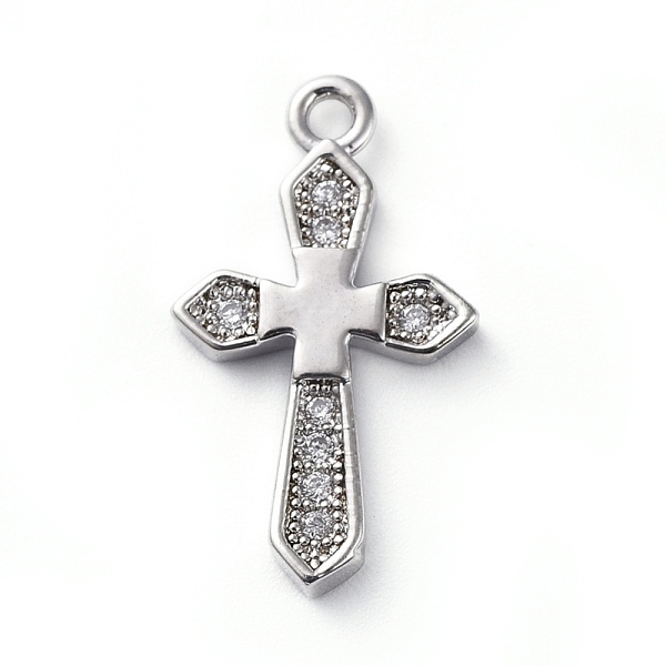 

PandaHall Brass Micro Pave Cubic Zirconia Pendants, Cross, Clear, Platinum, 17.5x10x2mm, Hole: 1.2mm Brass+Cubic Zirconia Cross Clear