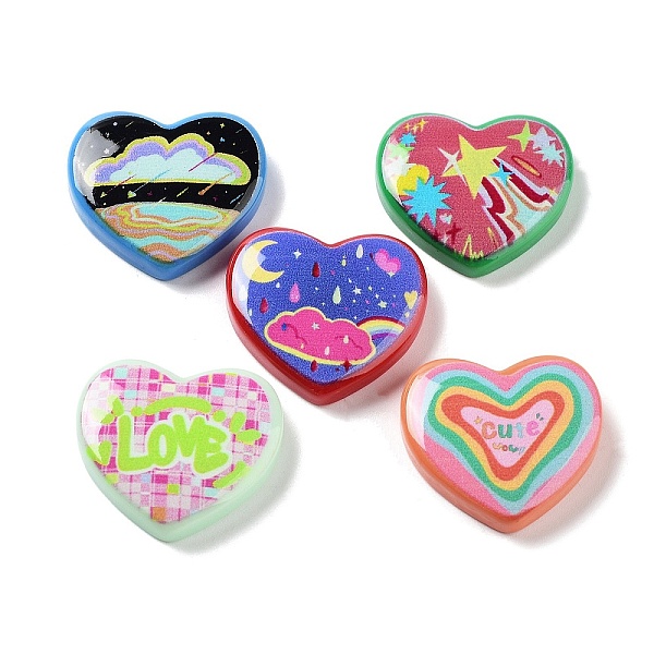 

PandaHall Opaque Resin Cabochons, Heart, Mixed Color, 21.5x24x5.5mm Resin Heart Multicolor