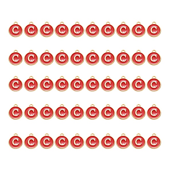 

PandaHall Golden Plated Alloy Charms, with Enamel, Enamelled Sequins, Flat Round, Red, Letter.C, 14x12x2mm, Hole: 1.5mm, 50pcs/Box...