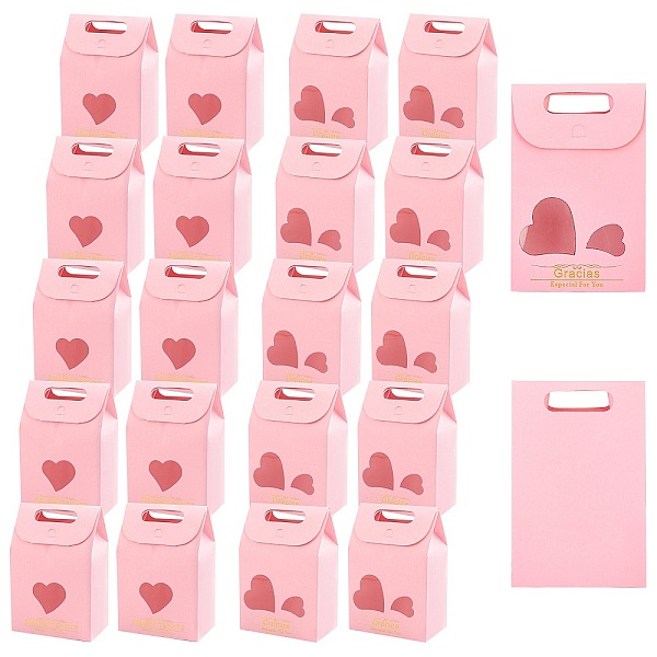 

PandaHall 20Pcs 2 Style Rectangle Paper Bags with Handle and Clear Heart Shape Display Window, for Bakery, Cookie, Candies, Gift Bag, Pink...