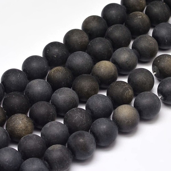 

PandaHall Frosted Natural Golden Sheen Obsidian Round Bead Strands, 12mm, Hole: 1mm, about 31pcs/strand, 15 inch Golden Sheen Obsidian Round