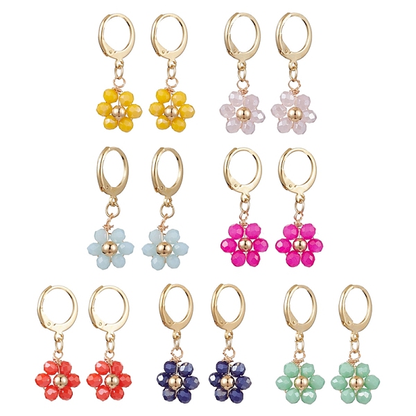 

PandaHall 7 Pairs 7 Colors Golden Alloy Leverback Earrings, Flower Glass Drop Earrings, Mixed Color, 29.5~30x11~12mm, 1 Pair/color Glass..., Multicolor