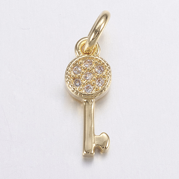 

PandaHall Brass Micro Pave Cubic Zirconia Pendants, Long-Lasting Plated, Real 18K Gold Plated, Key, 12.5x4.5x1.5mm, Hole: 2.5mm Brass+Cubic..., Clear
