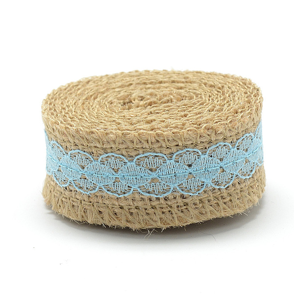 

PandaHall Burlap Ribbon, Hessian Ribbon, Jute Ribbon, with Lace, for Jewelry Making, Flower Pattern, Light Sky Blue, 1-1/8 inch(27~28mm)...
