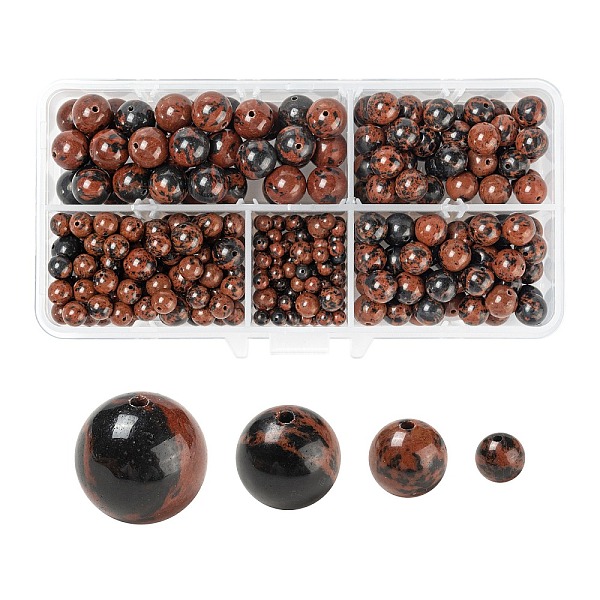 340 Stück 4 Stil Natürliche Mahagoni-Obsidian-Perlen