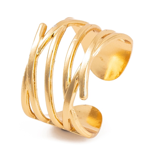 

PandaHall Vacuum Plating 304 Stainless Steel Open Cuff Ring, Multi Line Wide Hollow Ring for Women, Golden, 15mm 304 Stainless Steel