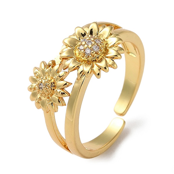 

PandaHall Rack Plating Brass Cubic Zirconia Open Cuff Rings, Sunflower, Cadmium Free & Lead Free, Real 18K Gold Plated, Inner Diameter..., Clear