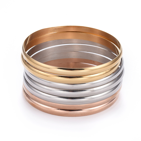 

PandaHall Fashion Tri-color 304 Stainless Steel Buddhist Bangle Sets, Multi-color, 2-1/2 inch(6.5cm), 7pcs/set 304 Stainless Steel