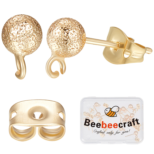 

PandaHall Beebeecraft 20Pcs Brass Ball Stud Earring Findings, with Vertical Loops and 20Pcs Ear Nuts, Textured Round, Real 18K Gold Plated...
