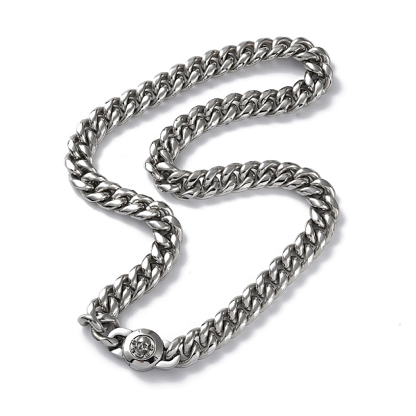 

PandaHall 304 Stainless Steel Cuban Link Chain Necklaces, with Skull Clasps, Stainless Steel Color, 24.13 inch(61.3cm) 304 Stainless Steel