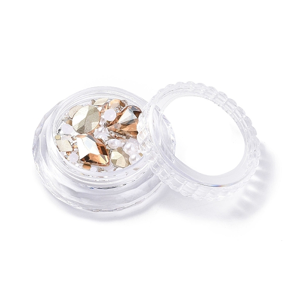 

PandaHall Nail Art Decoration Accessories Kits, including Glass Rhinestone Cabochons, Iron Findings, Acryic Cabochons, Goldenrod..., Gold