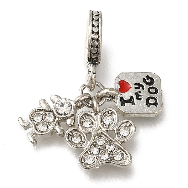 

PandaHall Rack Plating Alloy Enamel European Dangle Charms, Dog & Paw Print Large Hole Pendants with Crystal Rhinestone, Antique Silver &..., Clear