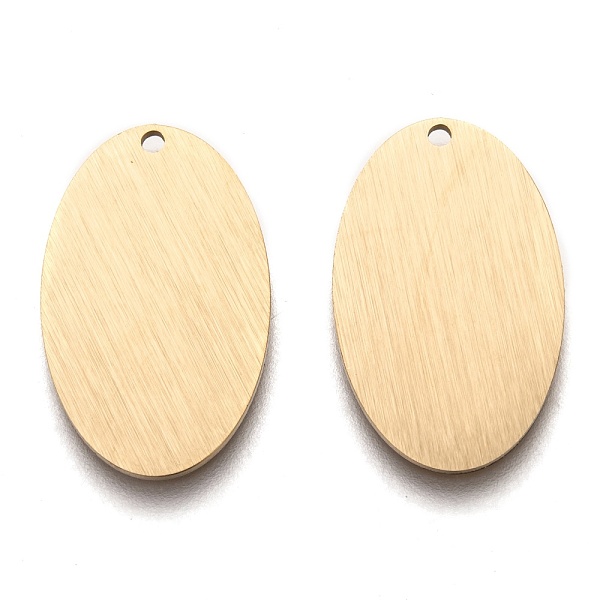 

PandaHall Ion Plating(IP) 304 Stainless Steel Pendants, Stamping Blank Tag, Laser Cut, Double Side Drawbench Effect, Oval, Golden...