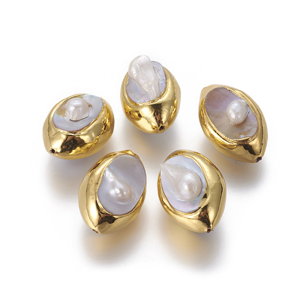 

PandaHall Natural Baroque Pearl Cultured Freshwater Pearl Beads, with Golden Plated Brass Findings, Nuggets, Golden, 28~30x19~21x14~17mm...