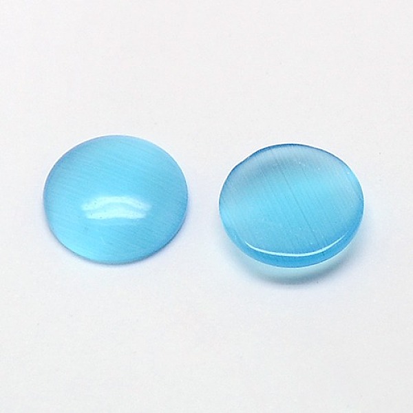 

PandaHall Cat Eye Cabochons, Half Round, Light Sky Blue, 14x3mm Glass Half Round