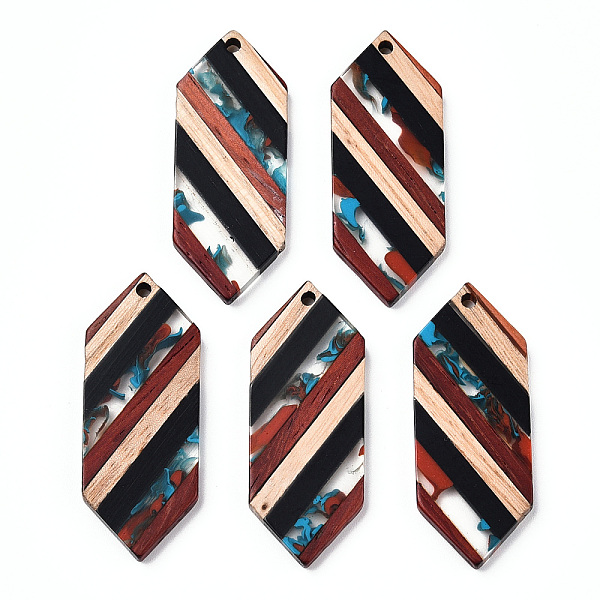 

PandaHall Resin & Walnut Wood Pendants, Hexagon Charms, Black, 44x17x3.5mm, Hole: 2mm Resin+Wood Hexagon Black