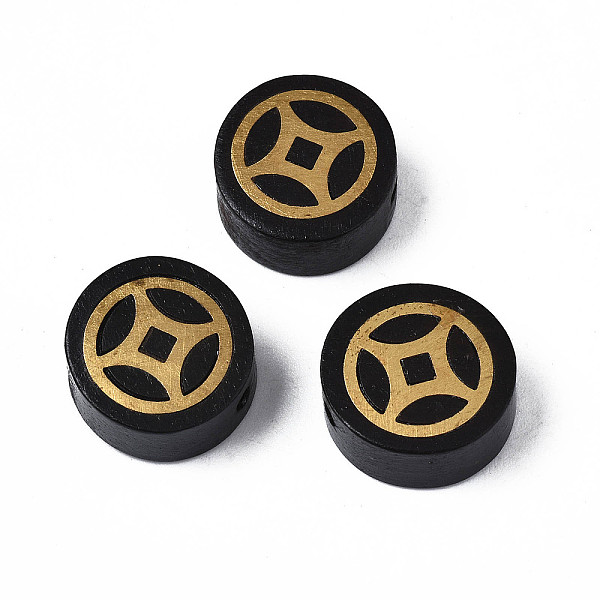 

PandaHall Walnut Undyed Beads, with Coin-Shaped Raw(Unplated) Brass Slices, Flat Round , Black, 14x6mm, Hole: 1.8mm Wood Others Black