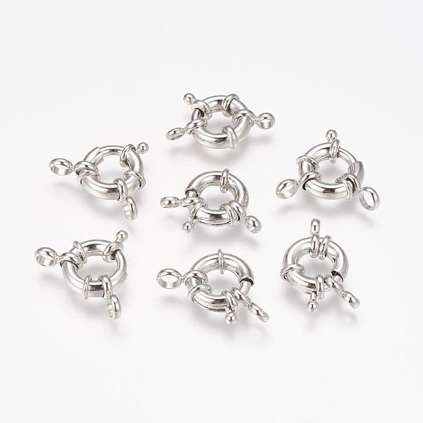 

PandaHall Brass Spring Ring Clasps, Jewelry Components, Platinum color, Size: about 13mm in diameter, hole: 3mm Brass