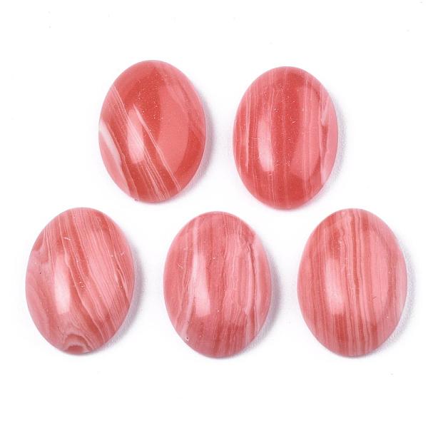 

PandaHall Synthetic Rhodochrosite Cabochons, Dyed, Oval, Light Coral, 14x10x4~5mm Rhodochrosite Oval Red
