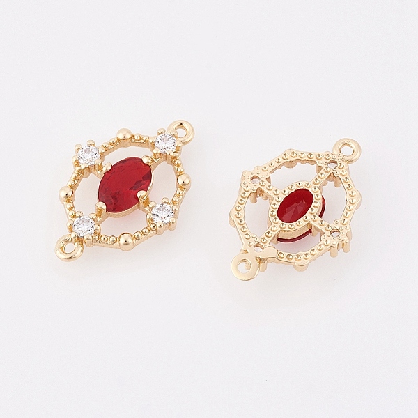 

PandaHall Brass Cubic Zirconia Links, Real 18K Gold Plated, Nickel Free, Oval, Red, 17.5x12x2.5mm, Hole: 1mm Brass+Cubic Zirconia Oval Red