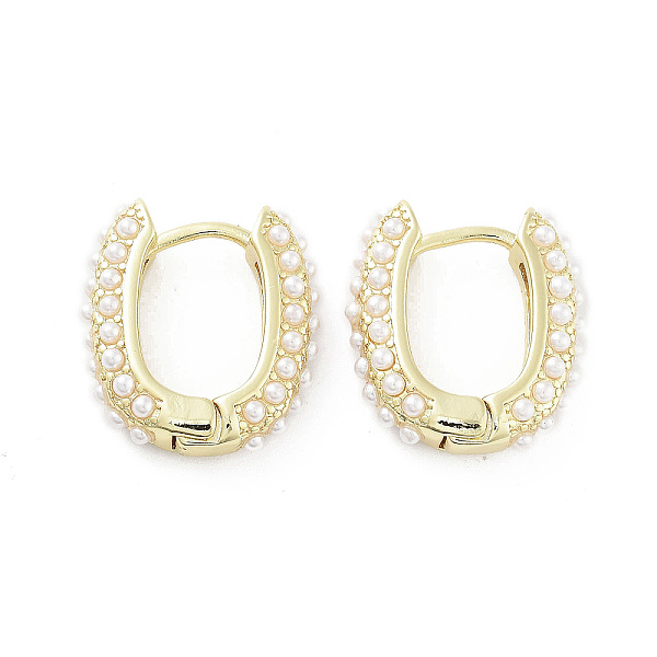

PandaHall Oval Brass Hoop Earrings, with Plastic Pearl, Long-Lasting Plated, Lead Free & Cadmium Free, Real 18K Gold Plated, 18x16x4.5mm..., White