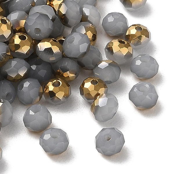 

PandaHall Electroplate Glass Beads, Half Golden Plated, Faceted, Rondelle, Dark Gray, 4.3x3.7mm, Hole: 1mm, 500pcs/bag Glass Rondelle