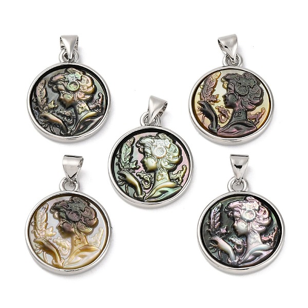 Natural Black Lip Shell Carved Cameo Lady Pendants