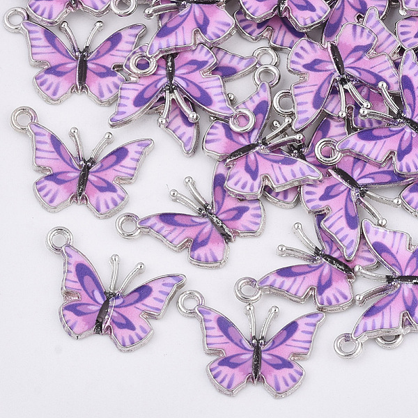 

PandaHall Printed Alloy Pendants, with Enamel, Butterfly, Platinum, Violet, 14x20.5x1.5mm, Hole: 1.6mm Alloy+Enamel Butterfly Purple