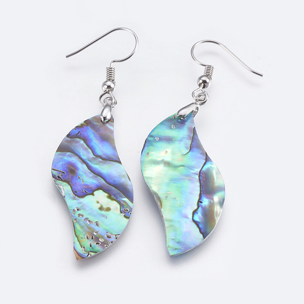 

PandaHall Abalone Shell/Paua Shell Dangle Earrings, with Brass Findings, Platinum, 60.5~61mm, Pin: 0.7mm Shell