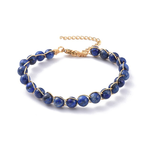 

PandaHall Natural Lapis Lazuli(Dyed) Bracelets, with 304 Stainless Steel Findings, Round, 7-3/8 inch~7-1/2 inch(18.6~19cm) Lapis Lazuli