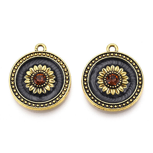 

PandaHall Alloy Enamel Pendants, with Rhinestone, Flat Round with Daisy Charm, Antique Golden, 22.5x20.5x3.5mm, Hole: 1.5mm Alloy..., Black
