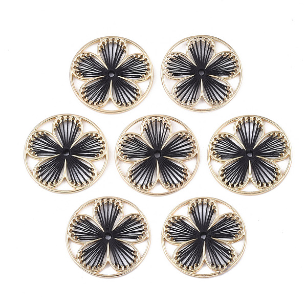

PandaHall Alloy Filigree Joiners Links, with Polyester Thread, Flat Round with Flower, Golden, Black, 31x2mm Alloy Flat Round Black