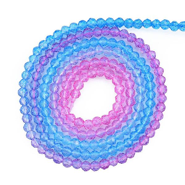 

PandaHall Transparent Glass Beads Strands, Segmented Multi-color Beads, Faceted Round, Violet, 2mm, Hole: 0.6mm, about 194~199pcs/strand..., Purple