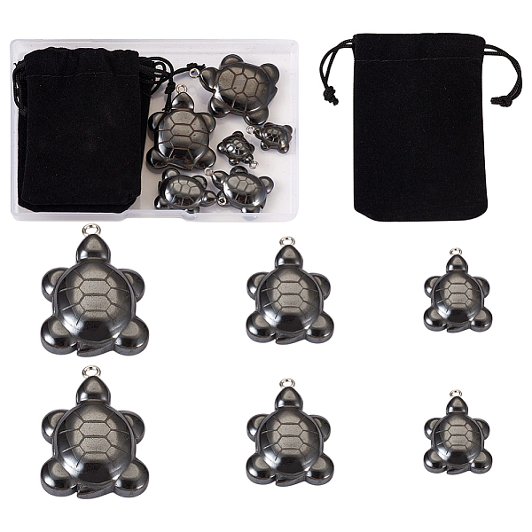 

PandaHall 6Pcs 3 Styles Non-magnetic Hematite Pendants, Tortoise Charms, with Platinum Tone Iron Loops and 6Pcs Velvet Cloth Drawstring..., Black