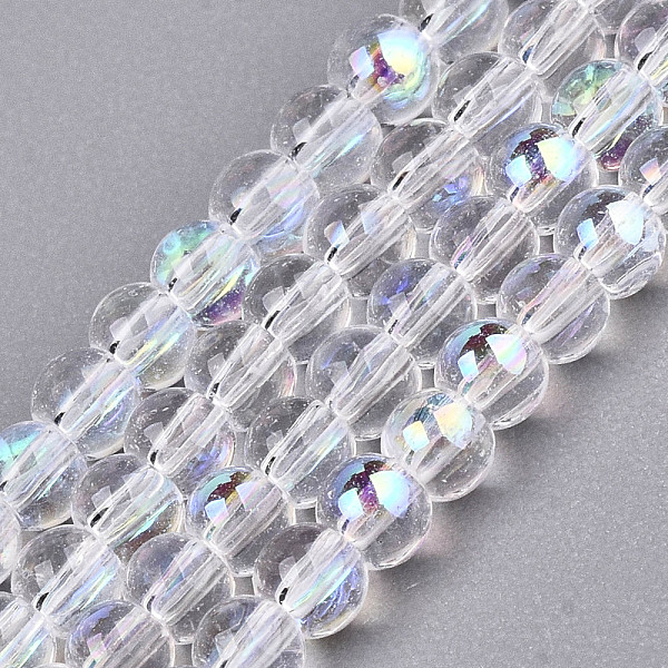 

PandaHall Electroplate Glass Beads Strands, Half AB Color Plated, Round, Clear AB, 3mm, Hole: 0.5mm, about 295~297pcs/strand, 26.77''(68cm)..., White