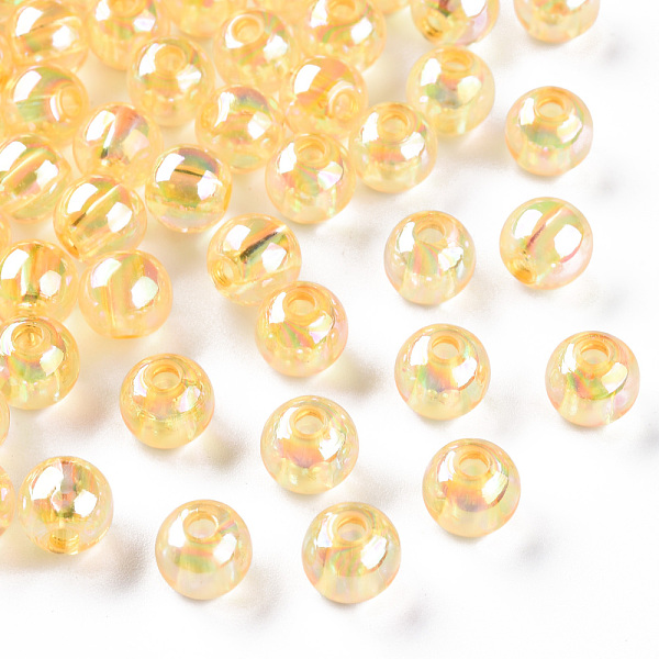 

PandaHall Transparent Acrylic Beads, AB Color Plated, Round, Gold, 8x7mm, Hole: 2mm, about 1745pcs/500g Acrylic Round Gold