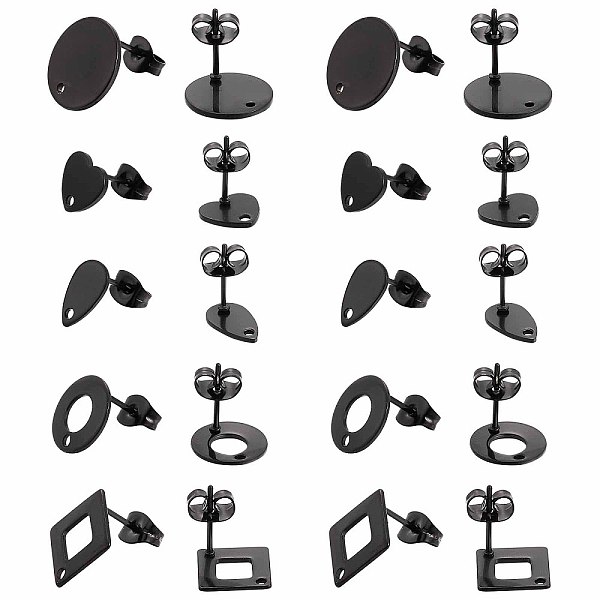 

PandaHall SUNNYCLUE 1 Box 30Pcs 5 Style Black Earring Posts Stainless Steel Earring Post Ear Stud with Loop Metal Earring Studs Flat Round...