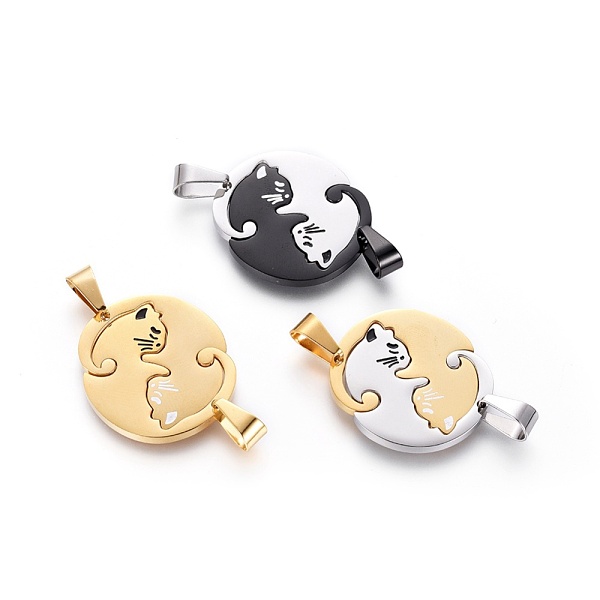 

PandaHall 304 Stainless Steel Split Kitten Pendants, with Enamel, Flat Round with Cat Shape, Mixed Color, 27x2mm, Hole: 8x5mm, Single..., Black