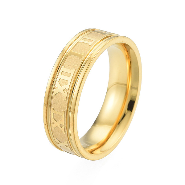 PandaHall 201 Stainless Steel Roman Numeral Finger Ring for Women, Light Gold, Inner Diameter: 17mm 201 Stainless Steel Number